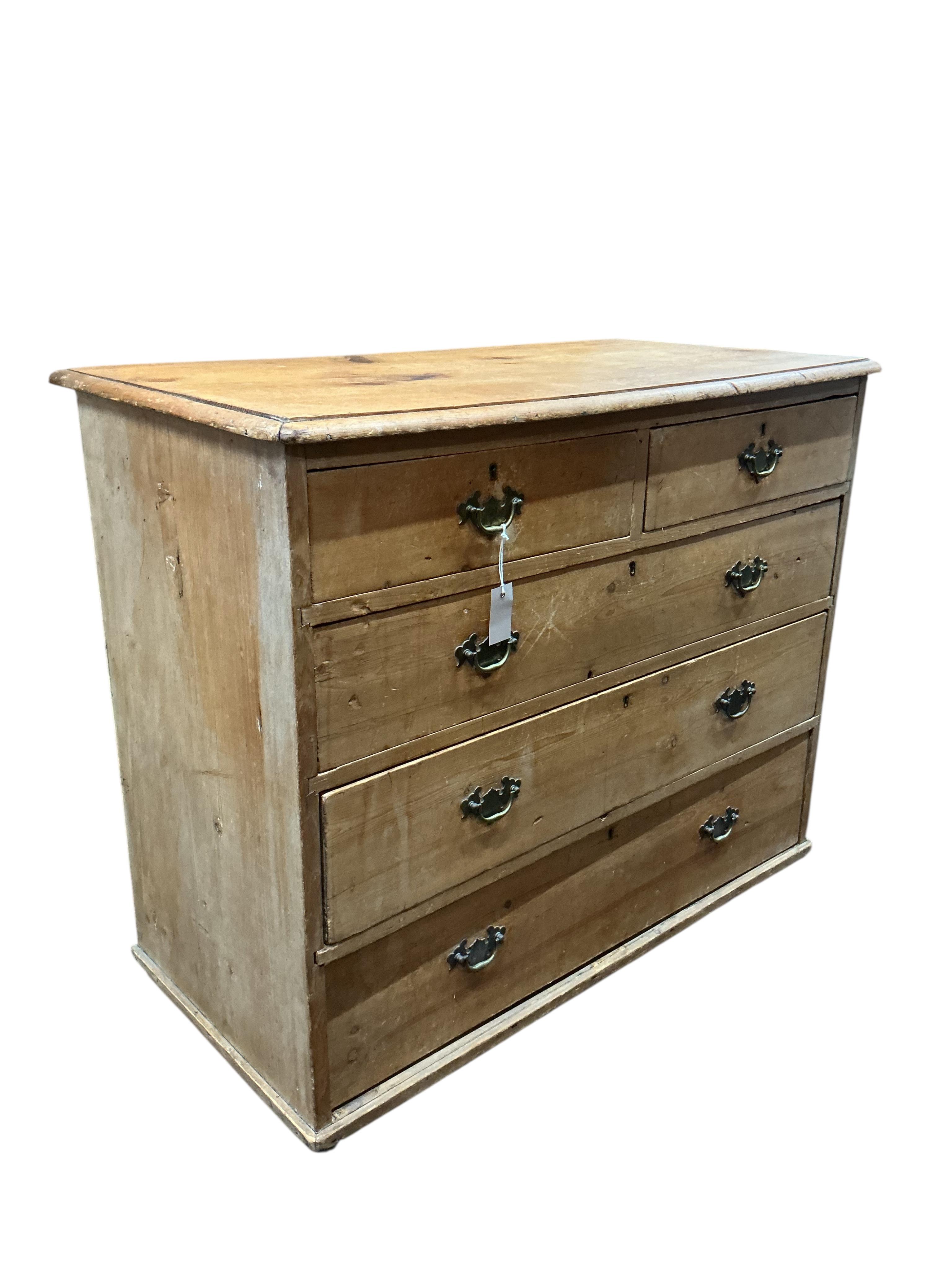 A Victorian pine five drawer chest, width 106cm, depth 52cm, height 86cm